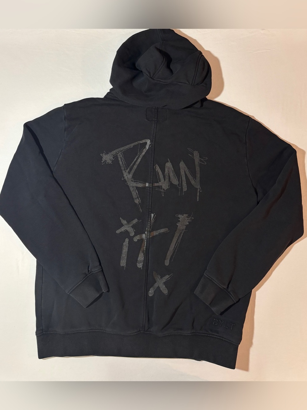 BYLT x Rory Kramer Run It Core Hoodie Black Graphic Pullover Size Large